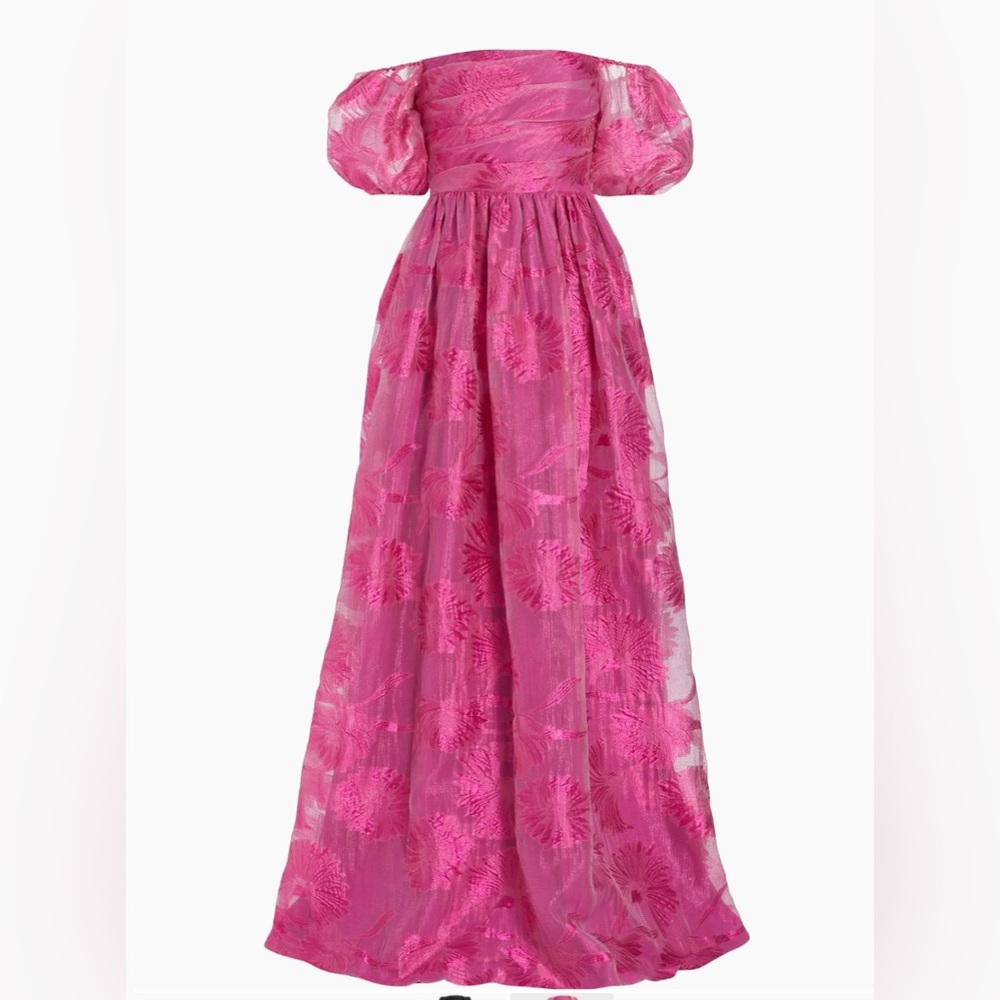 ML Monique Lhuillier Organza Jacquard Off-The-Shoulder Gown in Pink
